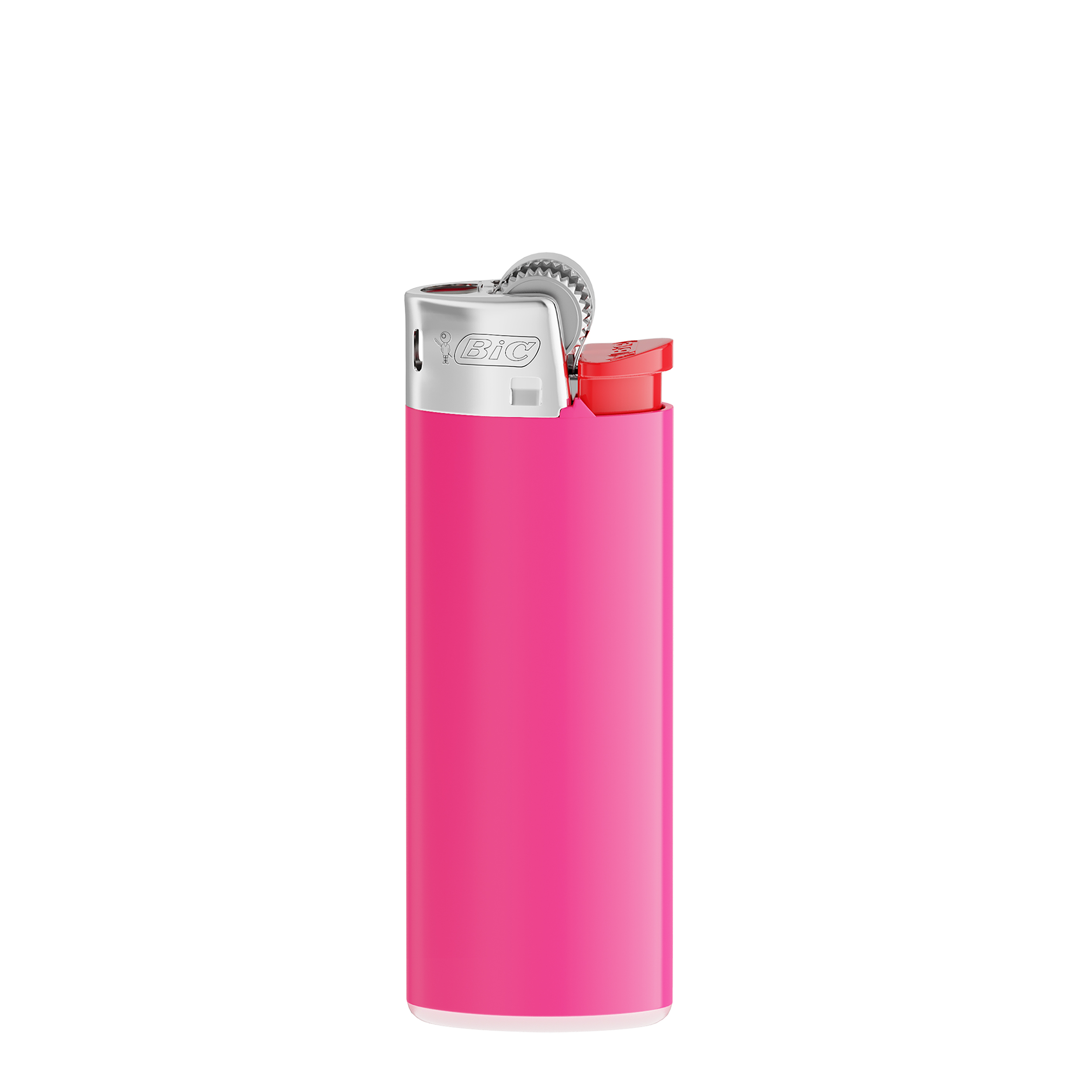Briquet personnalisé BIC® J25 Standard Couleur Rhodamine Body Red - Base blanche - poussoir rouge - capot Chrome